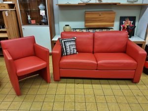 Möbel Sofa mit Sessel W. Schillig Leder rot