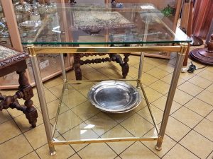 Möbel Wohnzimmertisch Beistelltisch Glas Messing