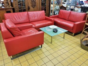 Sitzgarnitur Wohnlandschaft 2-Sitzer und Sessel rot Leder