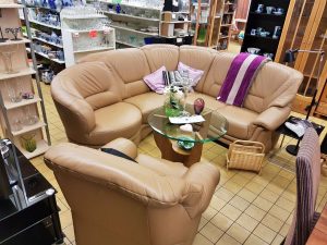 Sitzgarnitur Rundsofa mit Sessel Longlife Leder braun