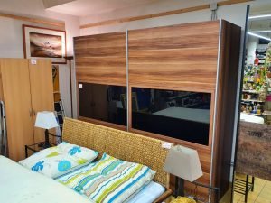 Kleiderschrank Schiebetüren Holz Wenge Glas