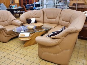 Ecksofa Couch Longlife Leder hellbraun