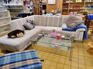 Ecksofa L-Form Venturo Stoff beige gestreift