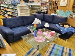 Wohnlandschaft Eckcouch Velourlederoptik dunkelblau