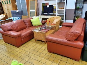 Ledersofa 3er 2er rostrot