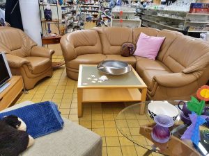 Rundcouch Eckcouch mit Sessel Longlife Leder beige