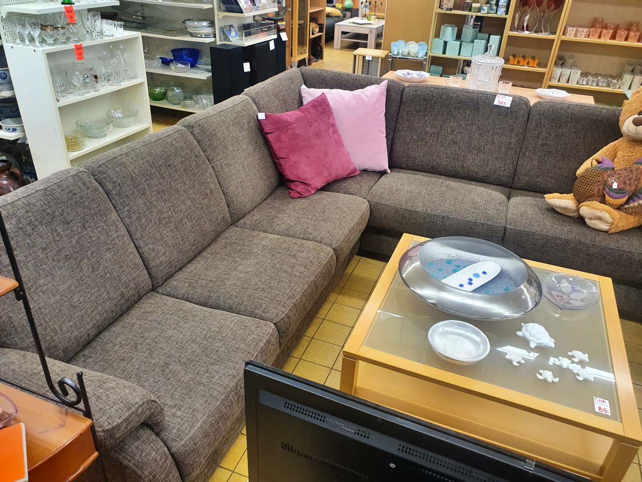 Eck-Sofa Couch Stoff bräunlich meliert