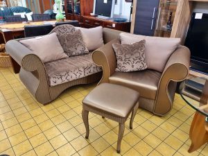 Sitzgruppe Sofa Sessel Hocker Rattanoptik braun