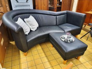 Sofa Couch mit Hocker Leder schwarz