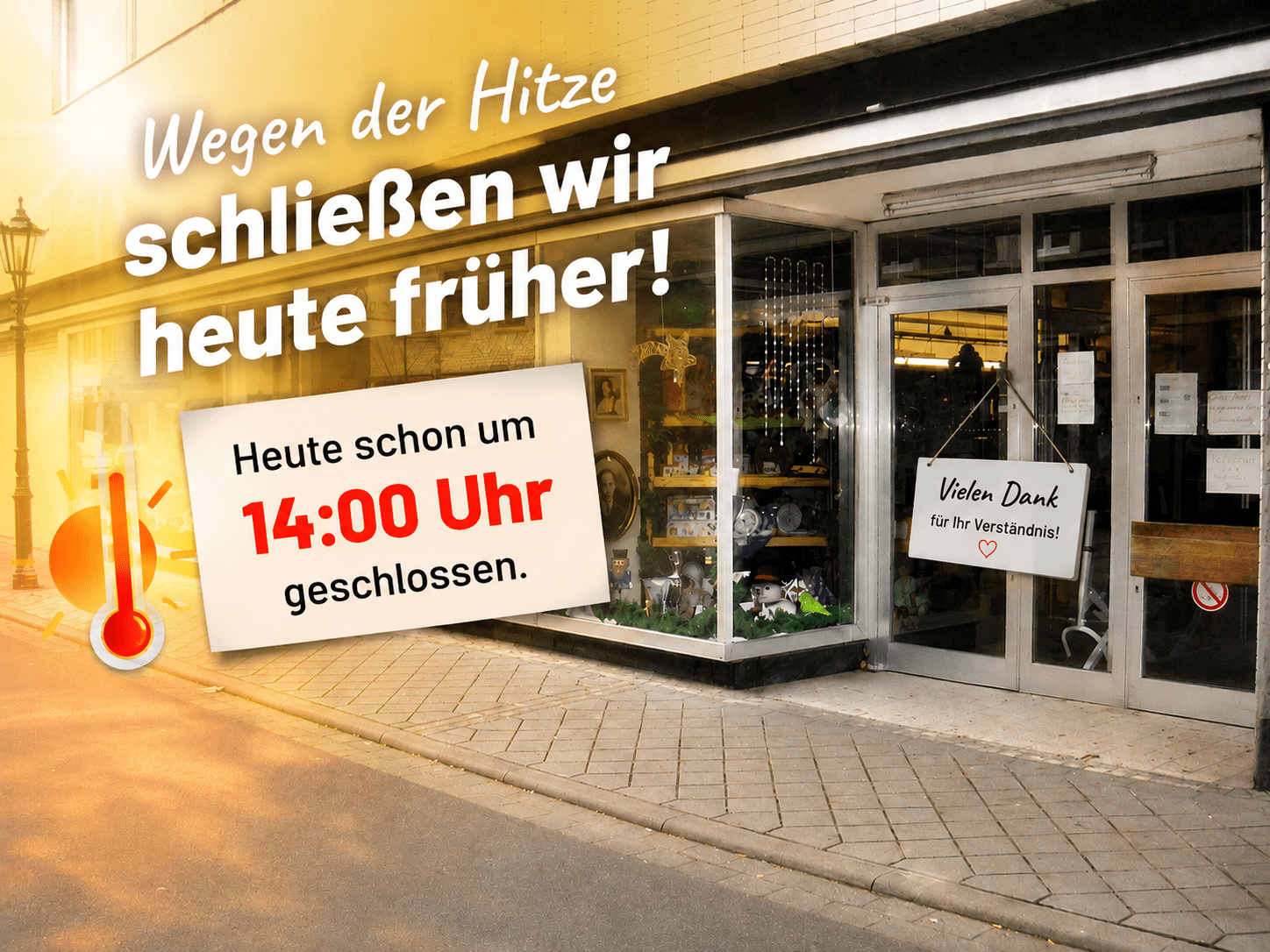 Die Trödel Oase schließt wegen der Hitze heute schon um 14:00