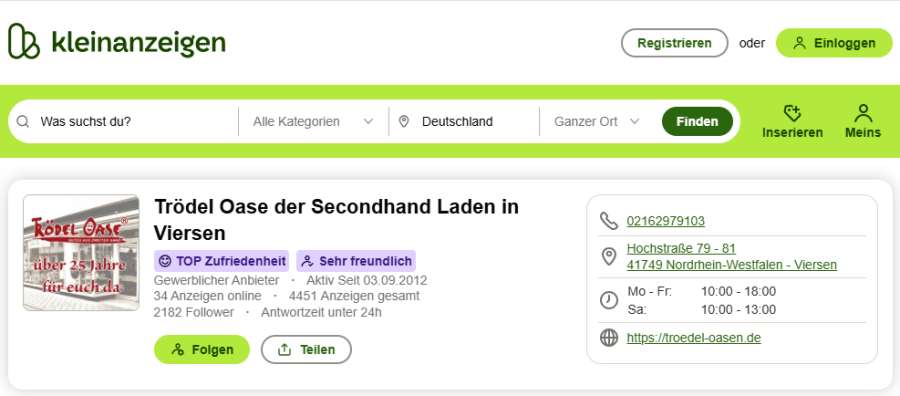 Trödel Oase Kleinanzeigen Shop